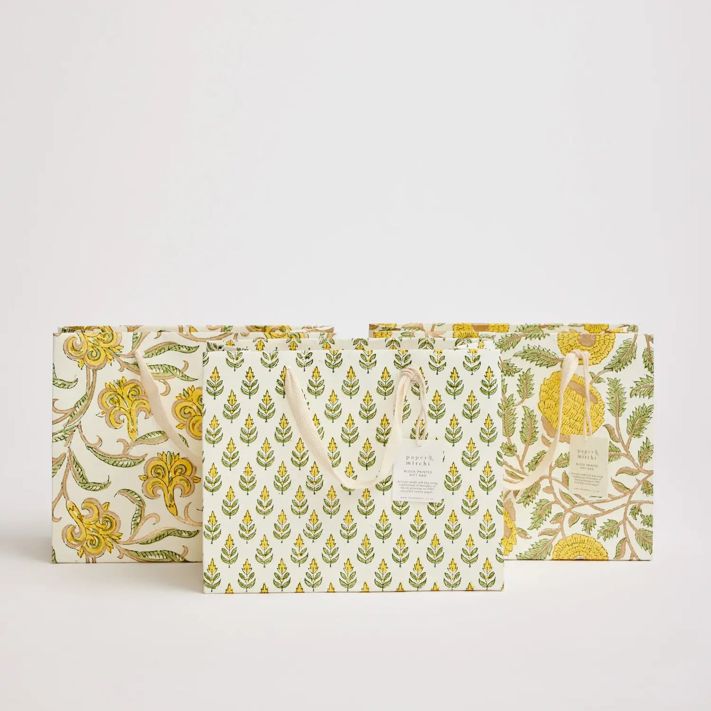 Medium Hand Block Printed Gift Bag in Sunshine By Paper Mirchi
