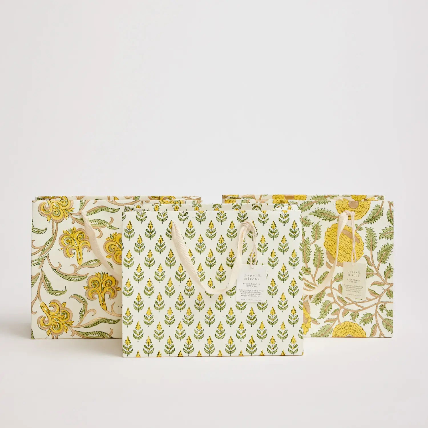 Medium Hand Block Printed Gift Bag in Sunshine By Paper Mirchi