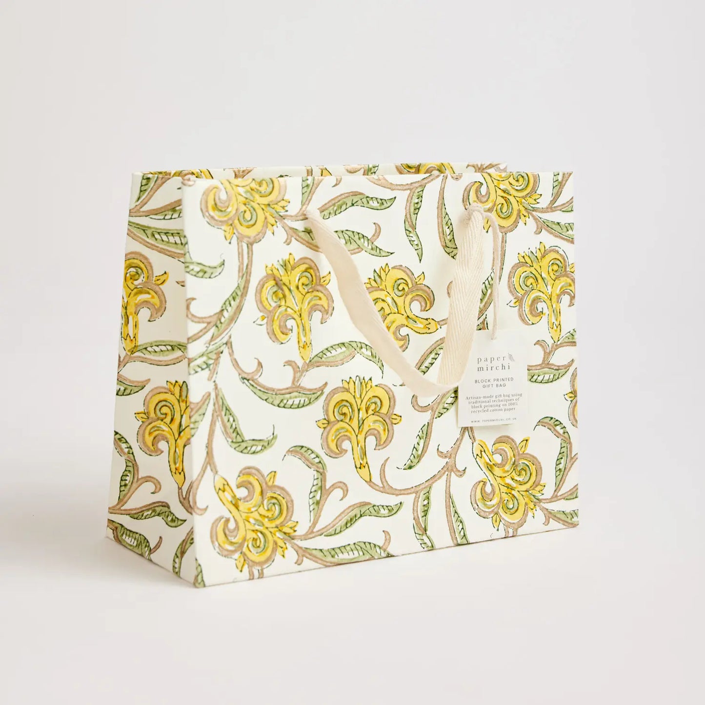 Medium Hand Block Printed Gift Bag in Sunshine By Paper Mirchi