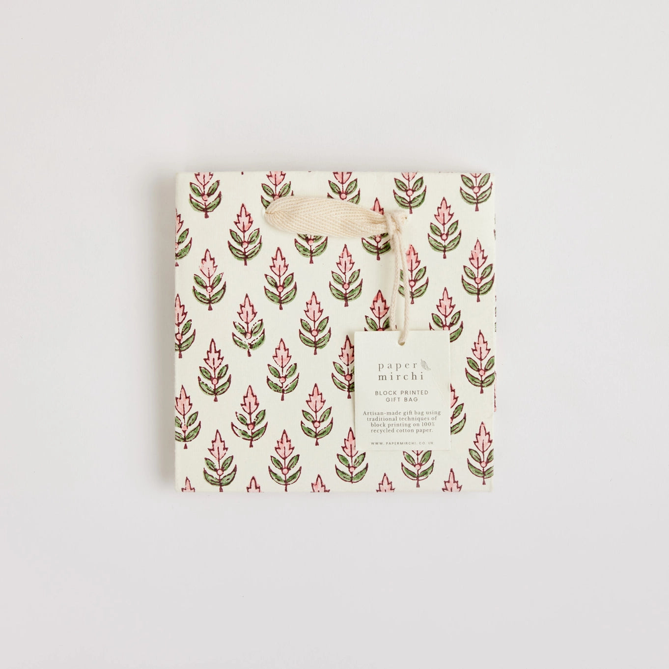 Small Hand Block Printed Gift Bag in Blush By Paper Mirchi