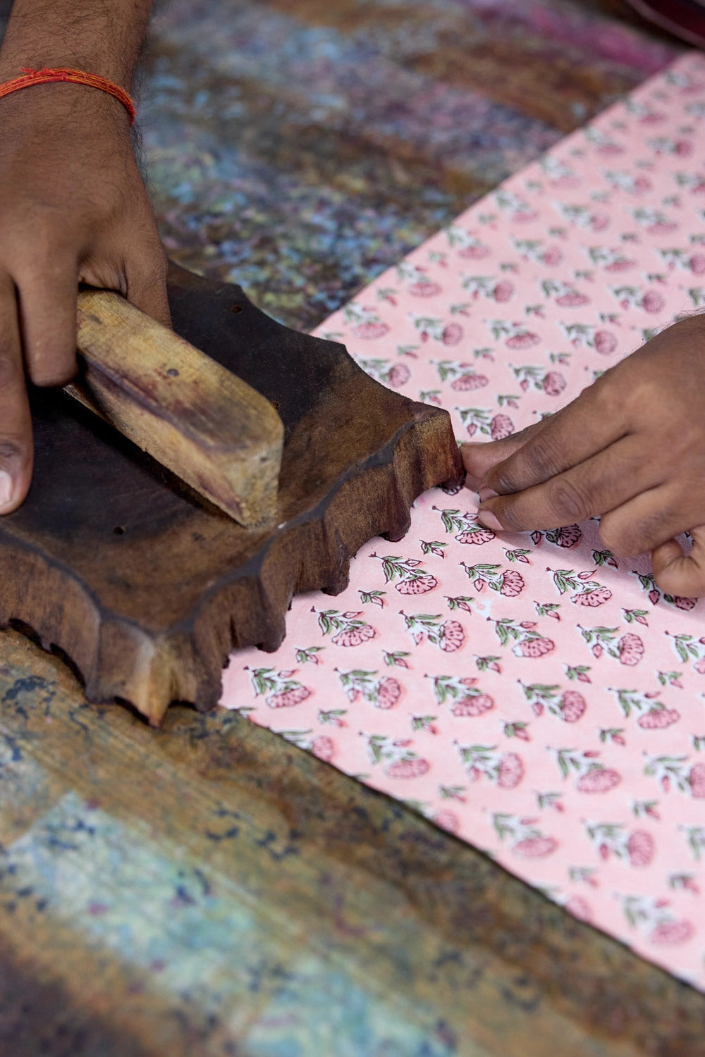 Small Hand Block Printed Gift Bag in Blush By Paper Mirchi