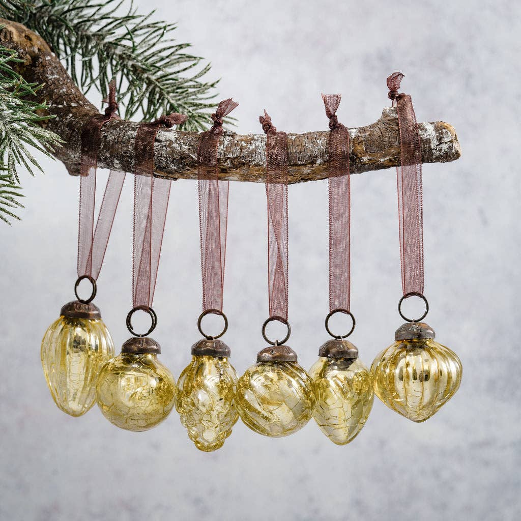 Small Gold Crackle Glass Baubles - Set of 6