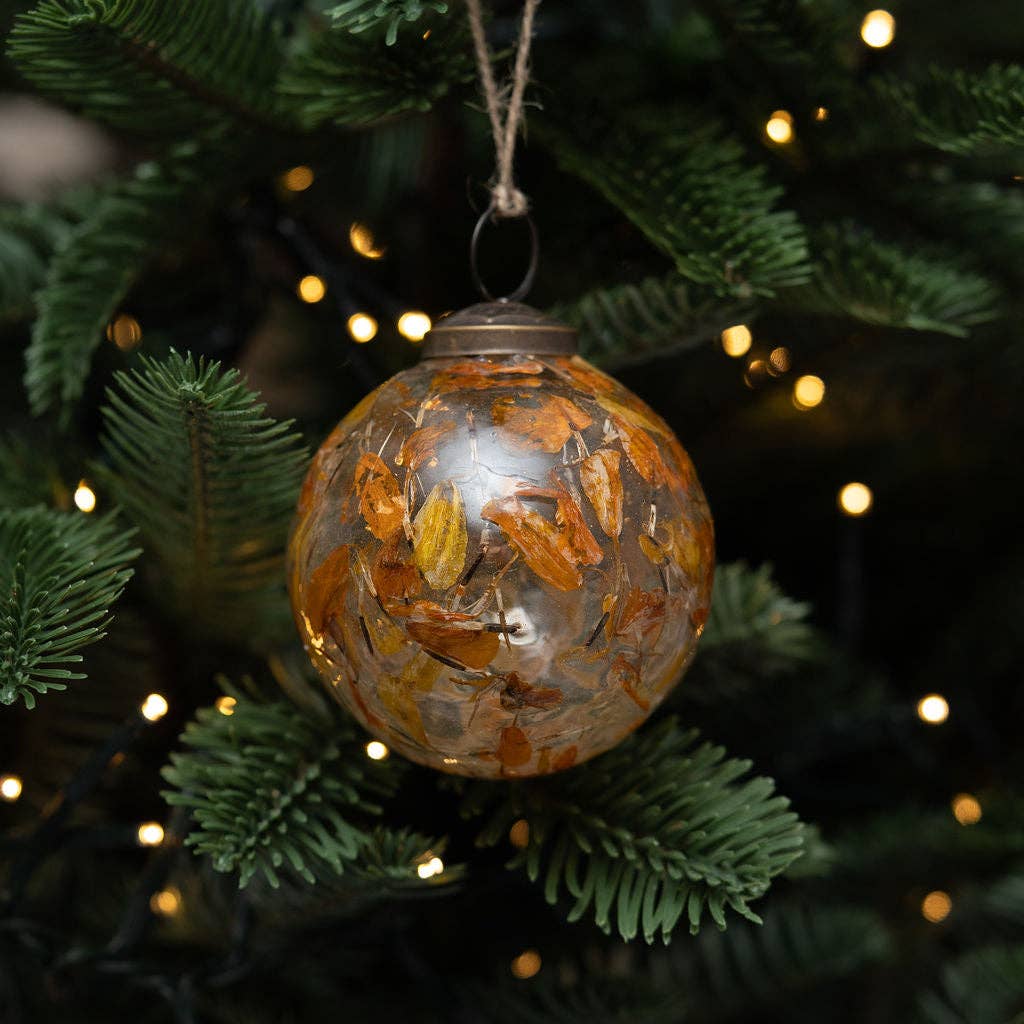 Mouth Blown Glass Amber Botanical Christmas Bauble