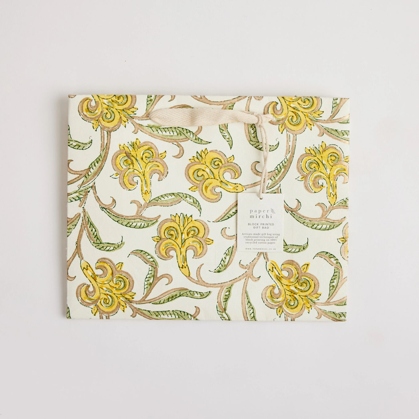 Medium Hand Block Printed Gift Bag in Sunshine By Paper Mirchi