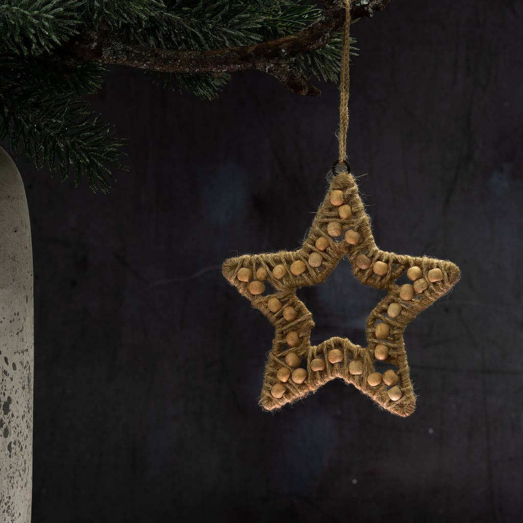 Scandi Jute & Wooden Star Christmas Decoration