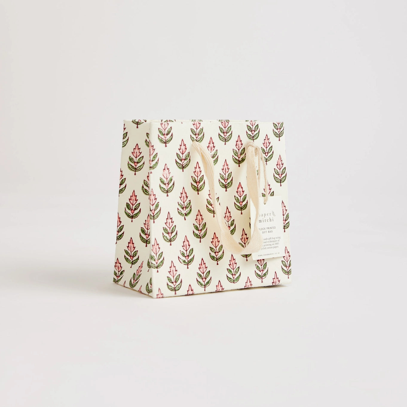 Small Hand Block Printed Gift Bag in Blush By Paper Mirchi