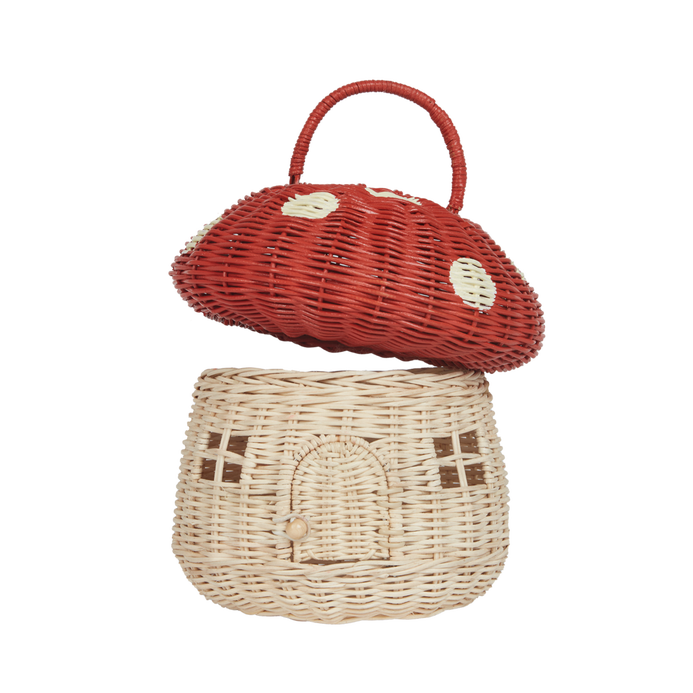 Rattan Mushroom Basket in Red By Olli Ella