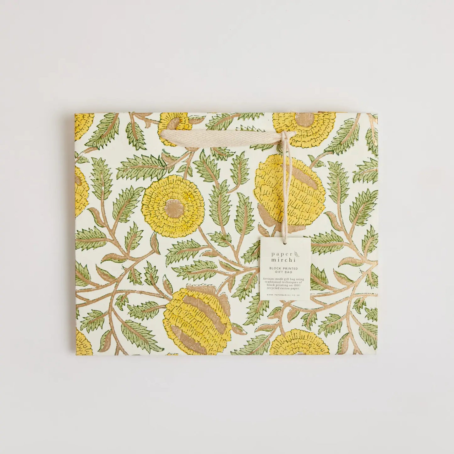 Medium Hand Block Printed Gift Bag in Sunshine By Paper Mirchi