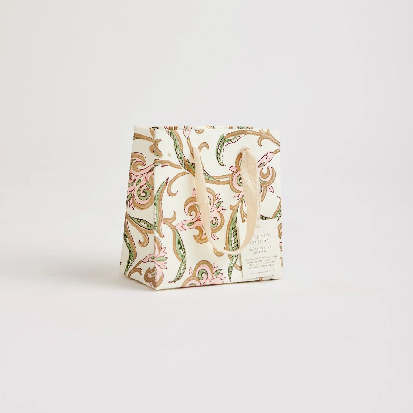 Small Hand Block Printed Gift Bag in Blush By Paper Mirchi
