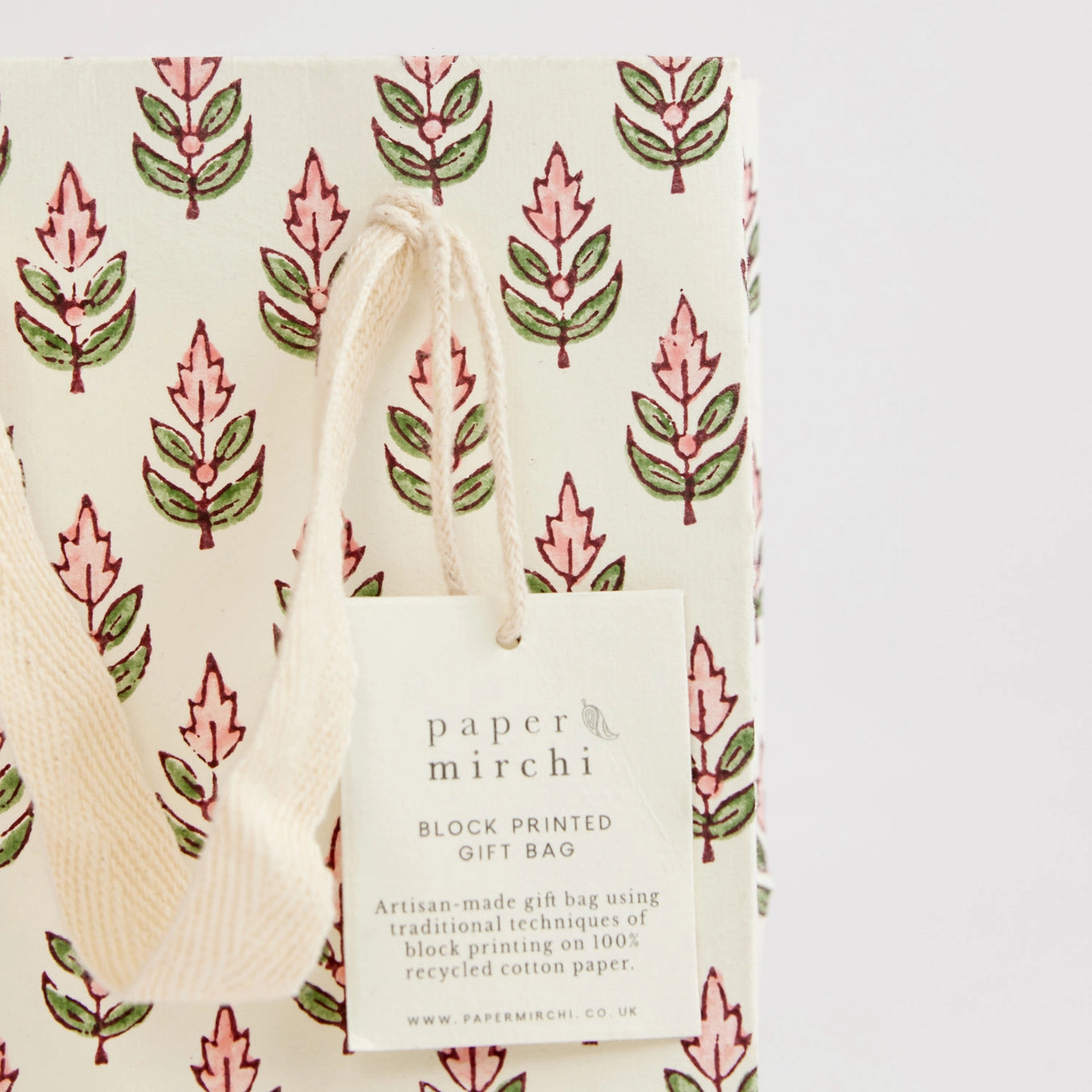 Small Hand Block Printed Gift Bag in Blush By Paper Mirchi