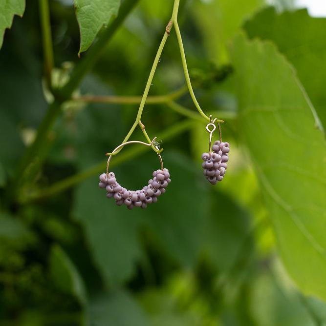 Gold Plated Hoops Earrings with Miyuki Glass Beads Mauve