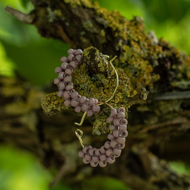 Gold Plated Hoops Earrings with Miyuki Glass Beads Mauve