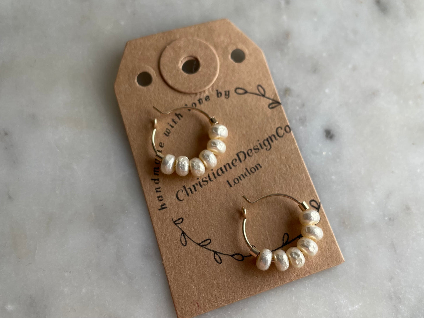 Mini Gold Filled Hoops Earrings with Pearl Style Glass Beads