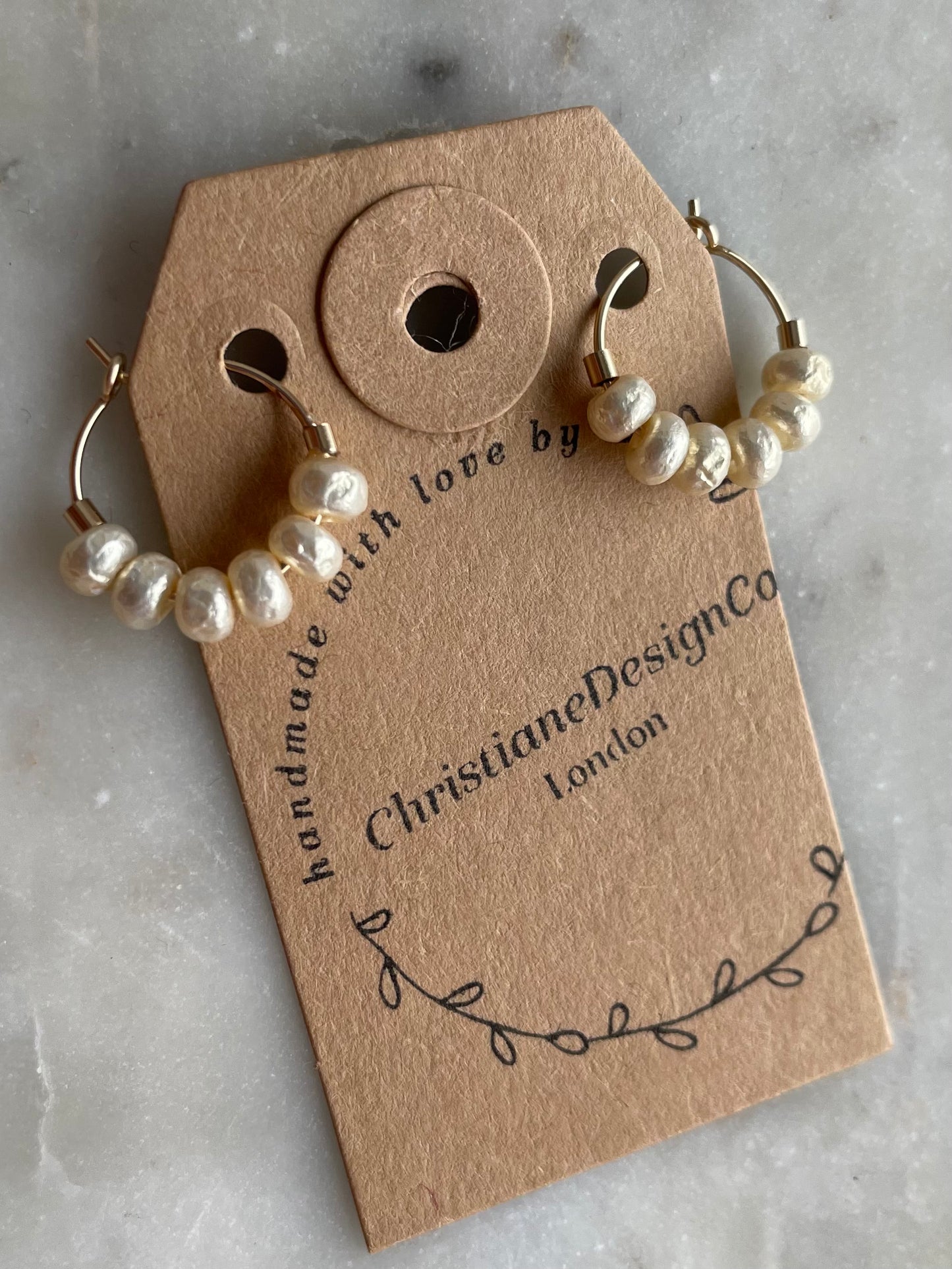 Mini Gold Filled Hoops Earrings with Pearl Style Glass Beads