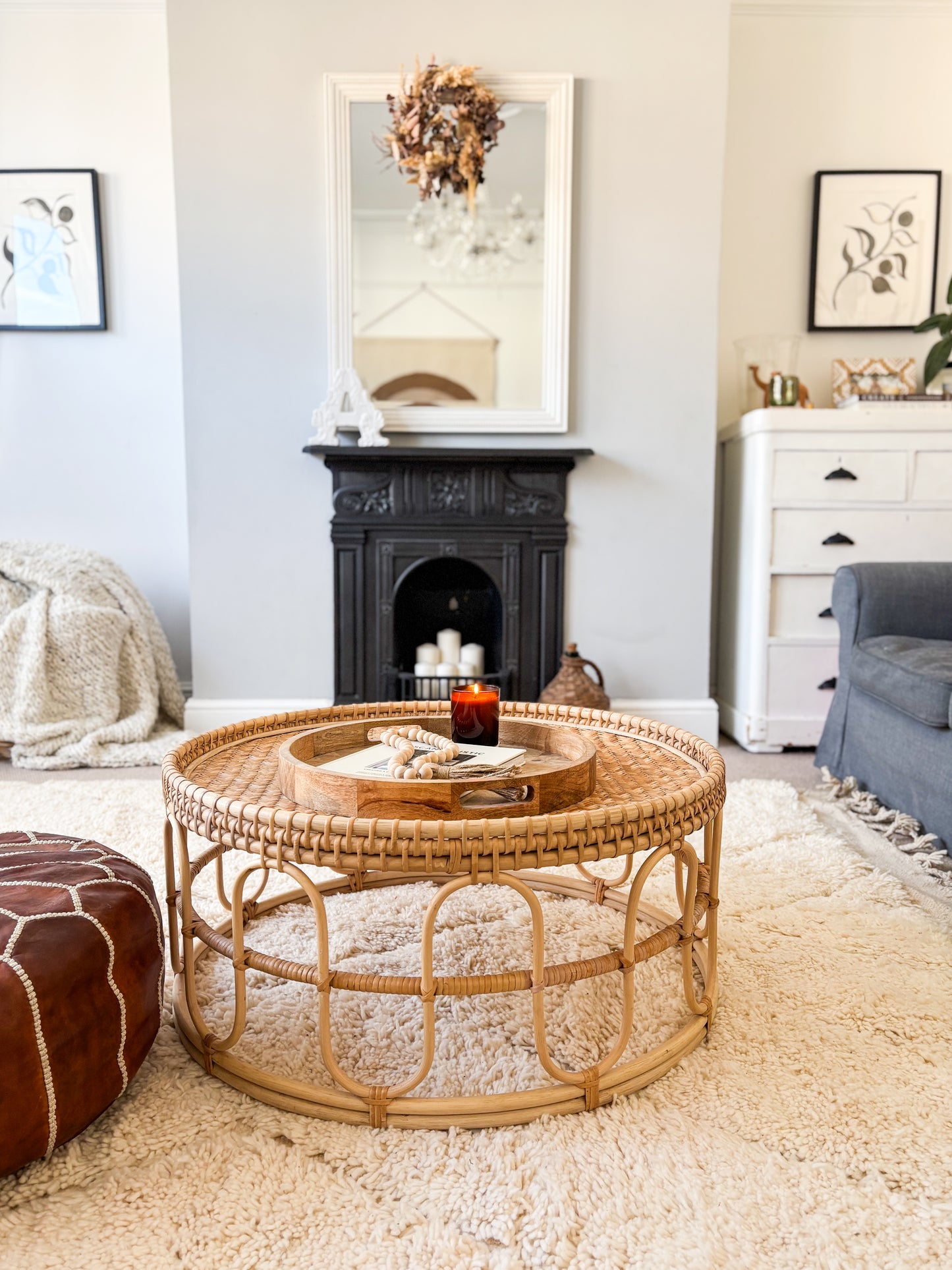 Large Renad Cream Moroccan Beni Ourain Wool Rug