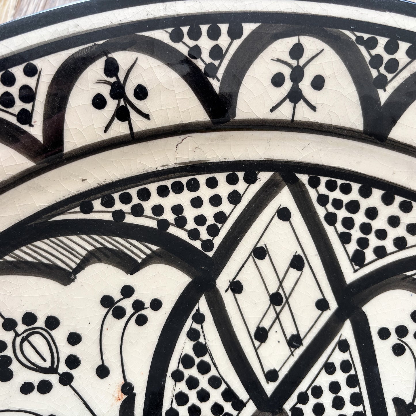 Extra Large Moroccan "Zwak" Ceramic Plate Black & White Imperfect (No. 2)