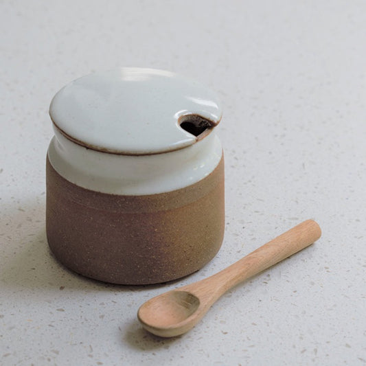 Stoneware Sugar Pot with Spoon in Milk White