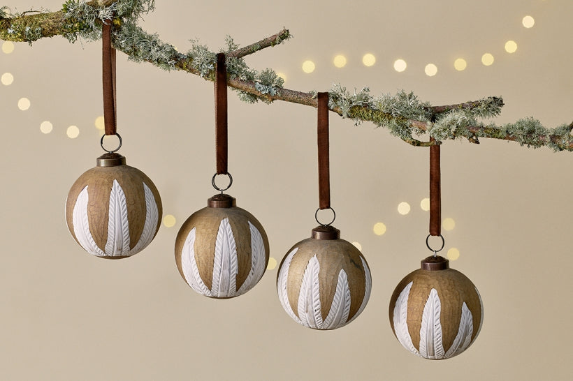 Nori Christmas Baubles in Gold & Cream (Set of 4) By Nkuku