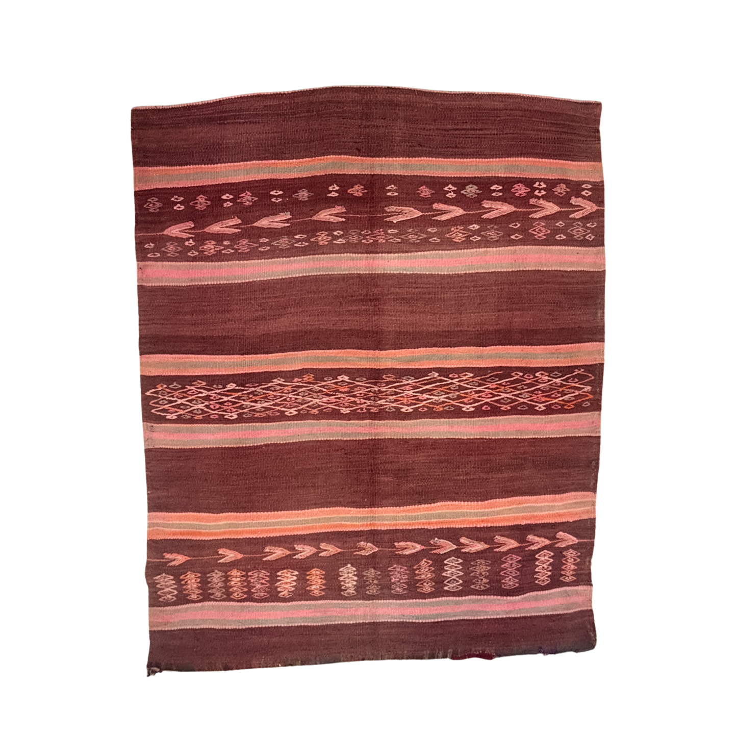Vintage Moroccan Hanbel Rug – Kilim Style Flatweave in Terracotta & Rose
