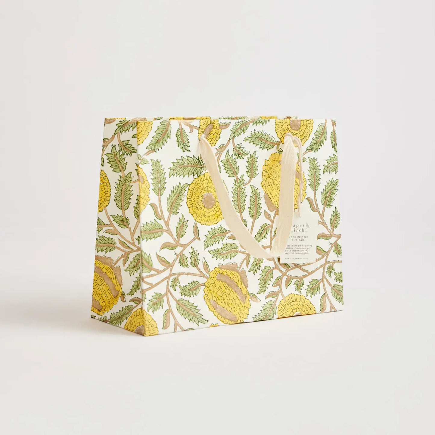Medium Hand Block Printed Gift Bag in Sunshine By Paper Mirchi