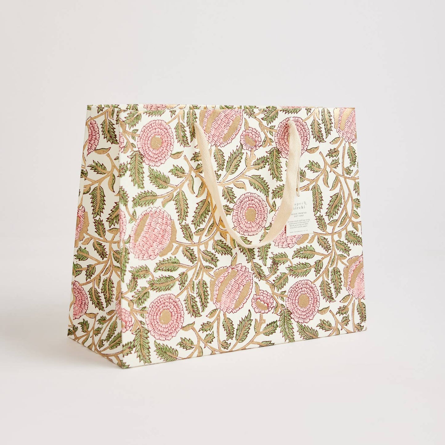 Hand Block Printed Gift Bags (Large) - Blush By Paper Mirchi