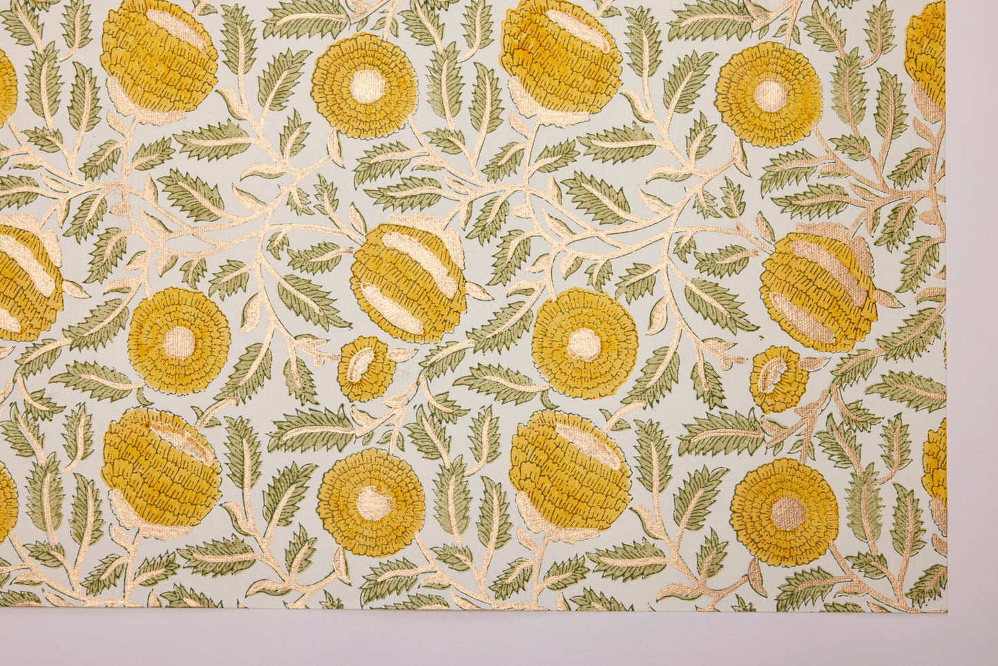 Hand Block Printed Gift Wrap Sheets - Marigold Glitz Sunshine By Paper Mirchi
