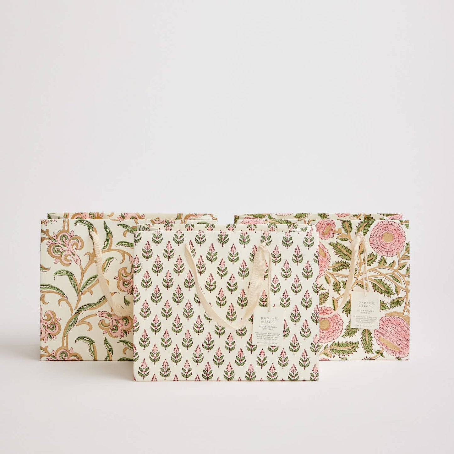 Hand Block Printed Gift Bags (Medium) - Blush By Paper Mirchi