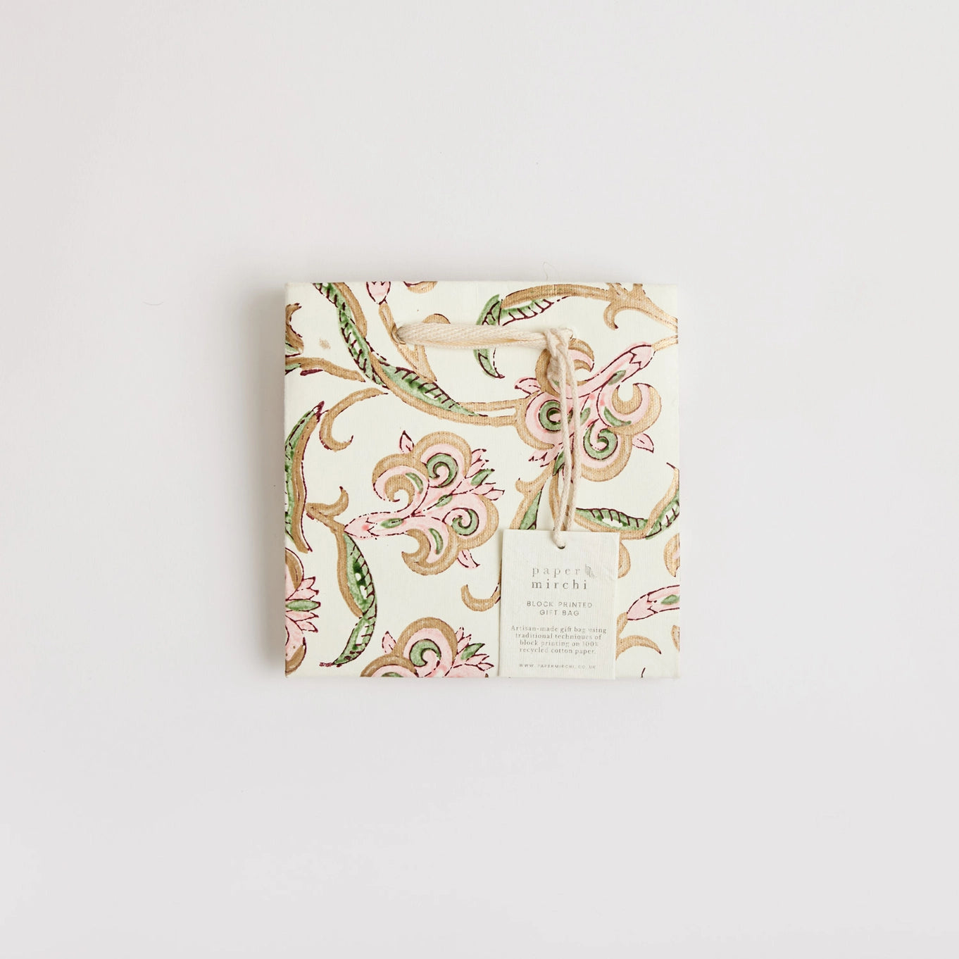 Small Hand Block Printed Gift Bag in Blush By Paper Mirchi