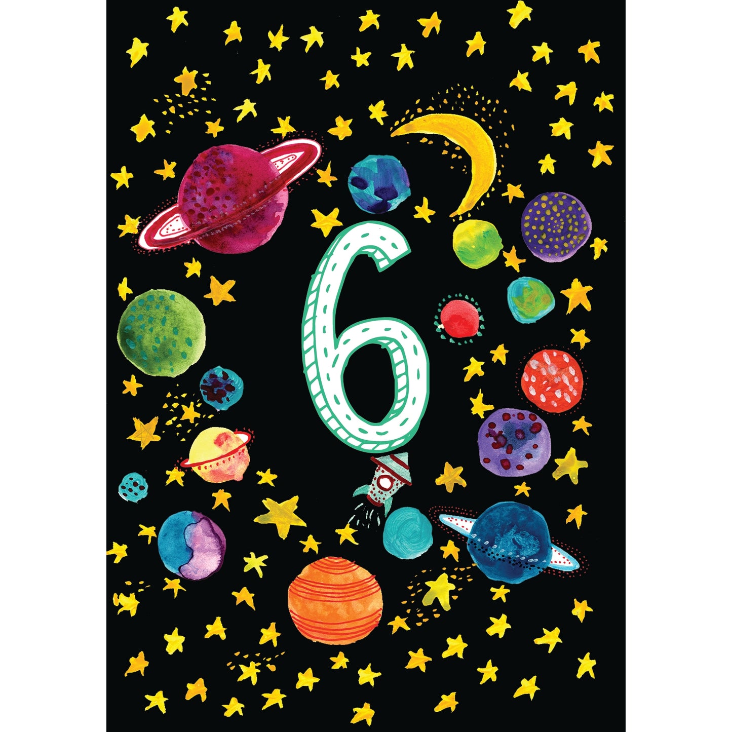 Happy Birthday Numbered Planets Greetings Card by Maria Zvaric