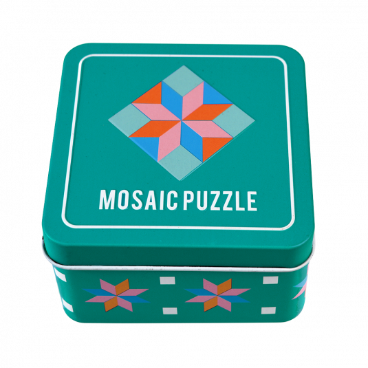 Wooden Mosaic Puzzle In A Tin