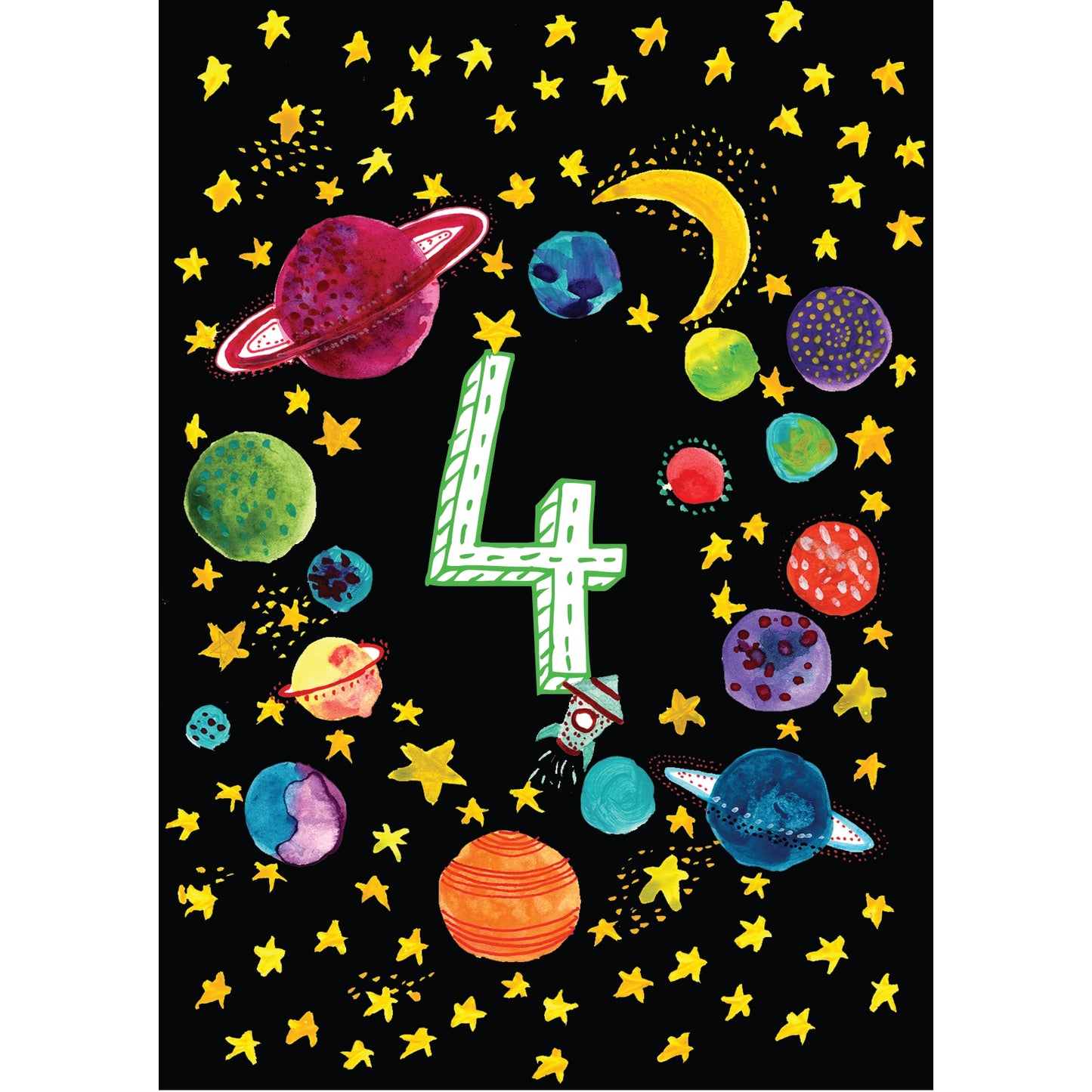 Happy Birthday Numbered Planets Greetings Card by Maria Zvaric