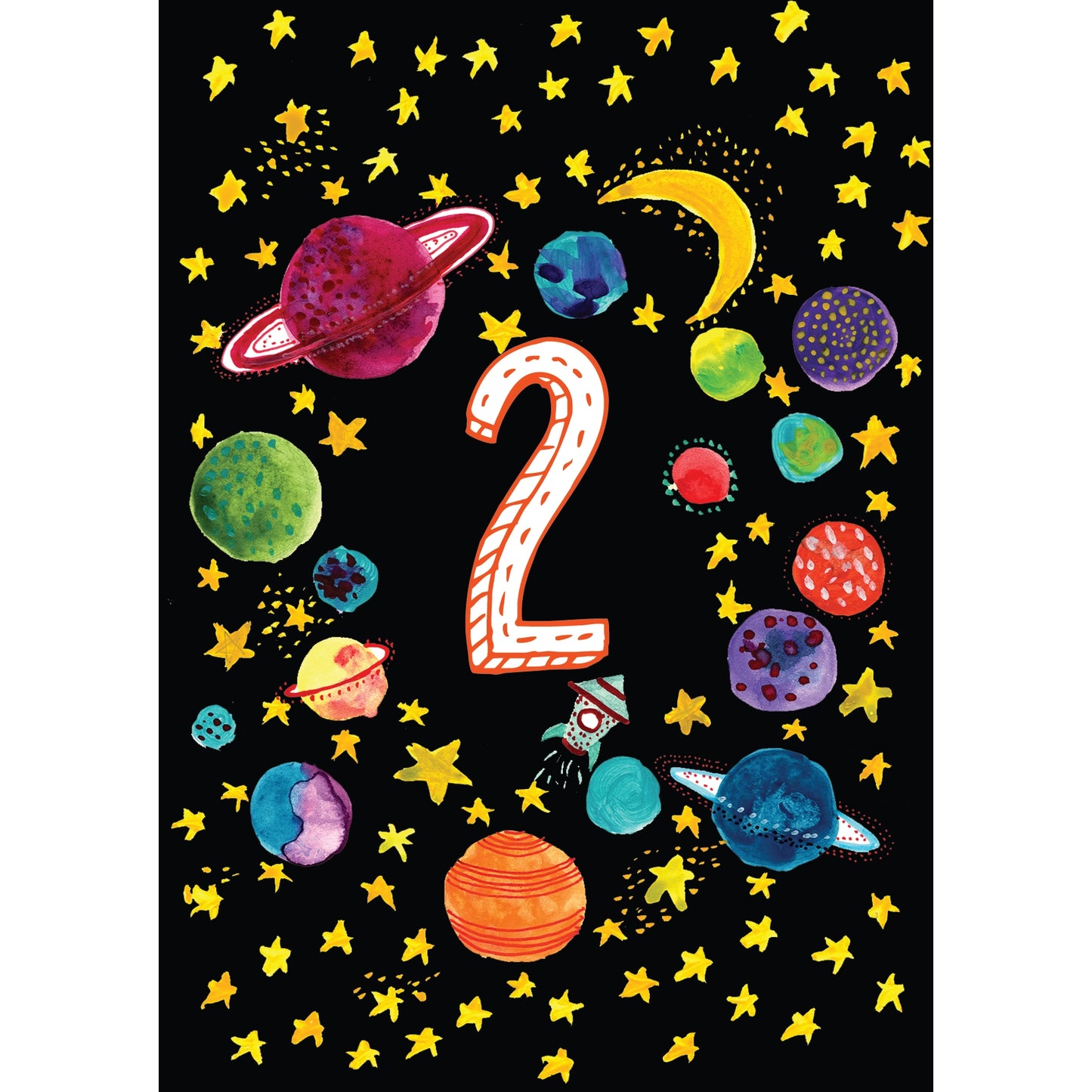 Happy Birthday Numbered Planets Greetings Card by Maria Zvaric