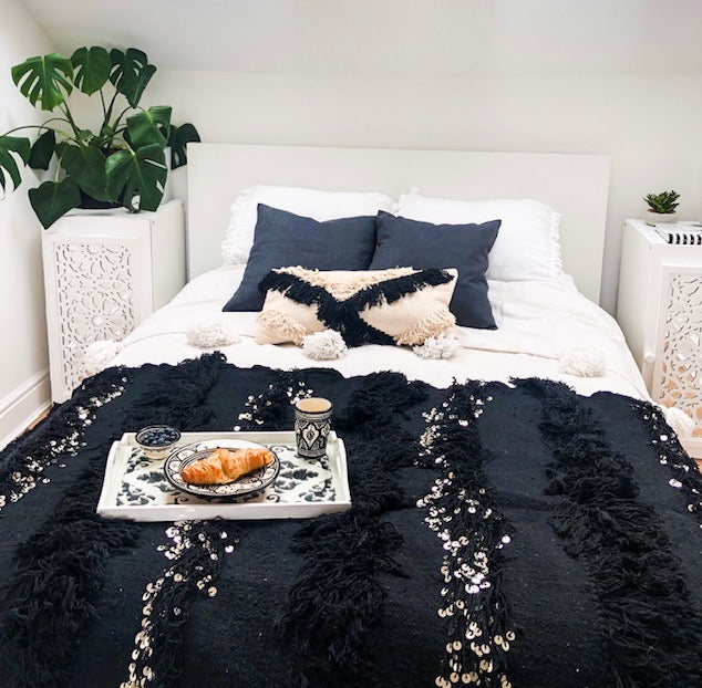 Modern Moroccan Handira Wedding Blanket In Black (LAST ONE)