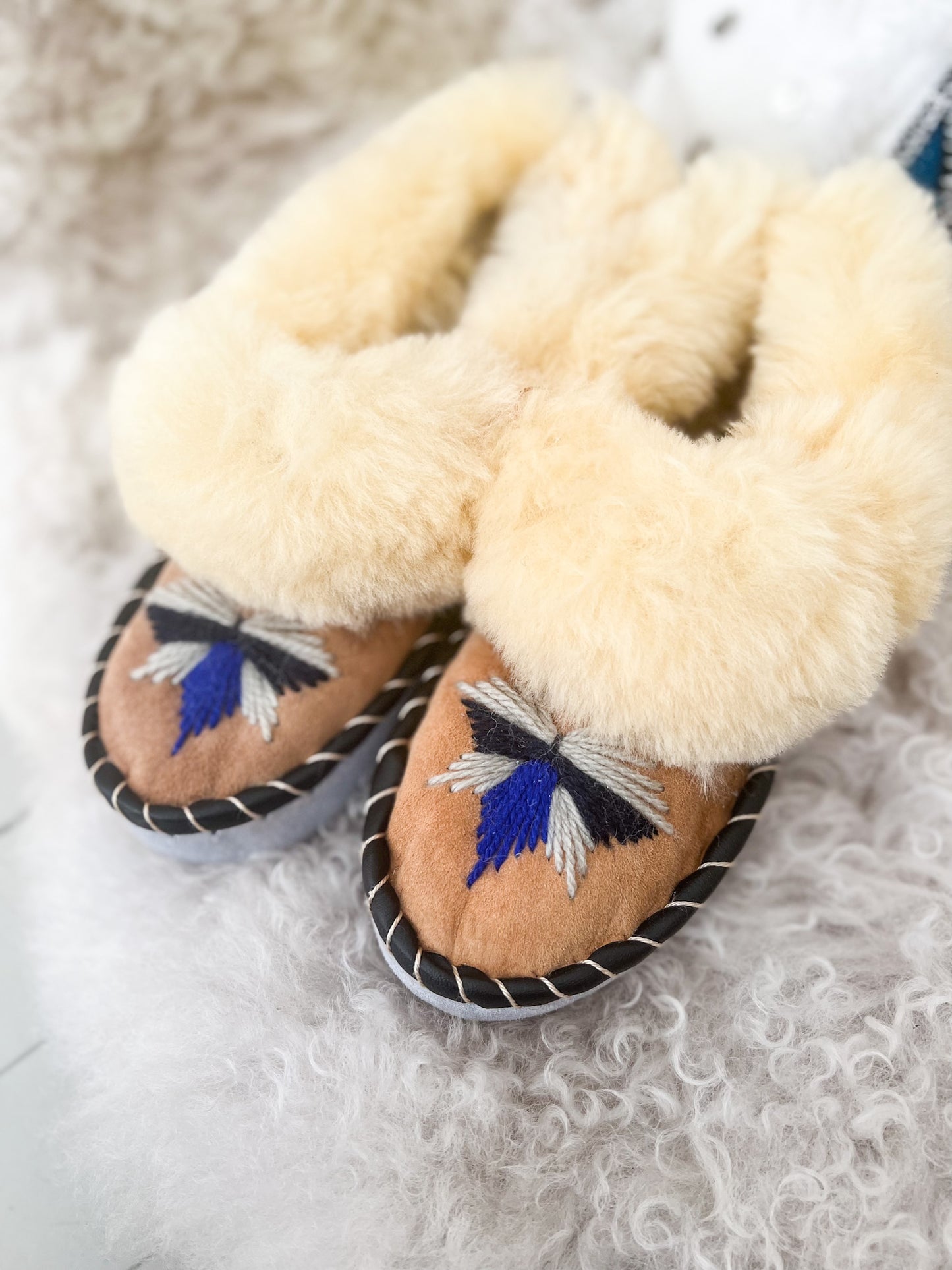 Navy Polish Sheepskin Moccasin Slippers (LAST FEW IN STOCK)