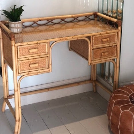 VINTAGE ANGRAVES OF LEICESTER CANE & BAMBOO DRESSING TABLE