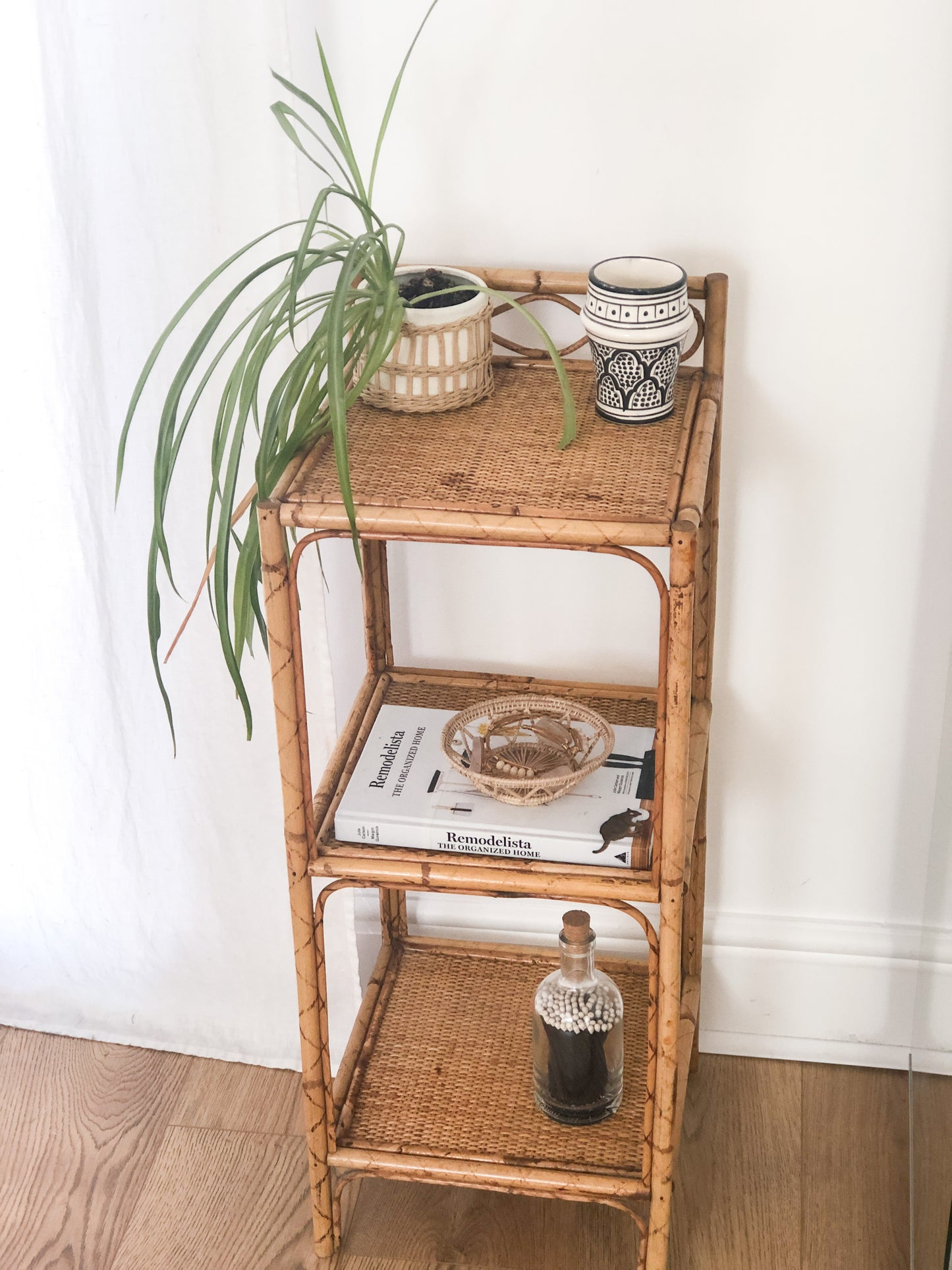 Vintage Cane & Bamboo 3 Tier Shelf Unit