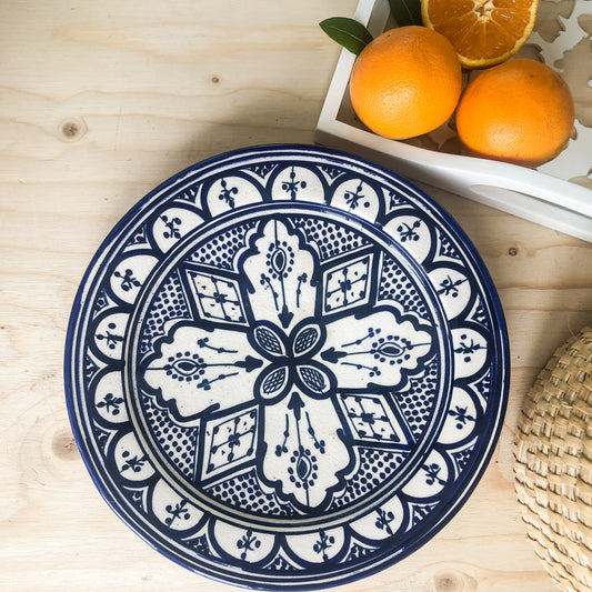 Moroccan "ZWAK" Large Plate in Blue & White