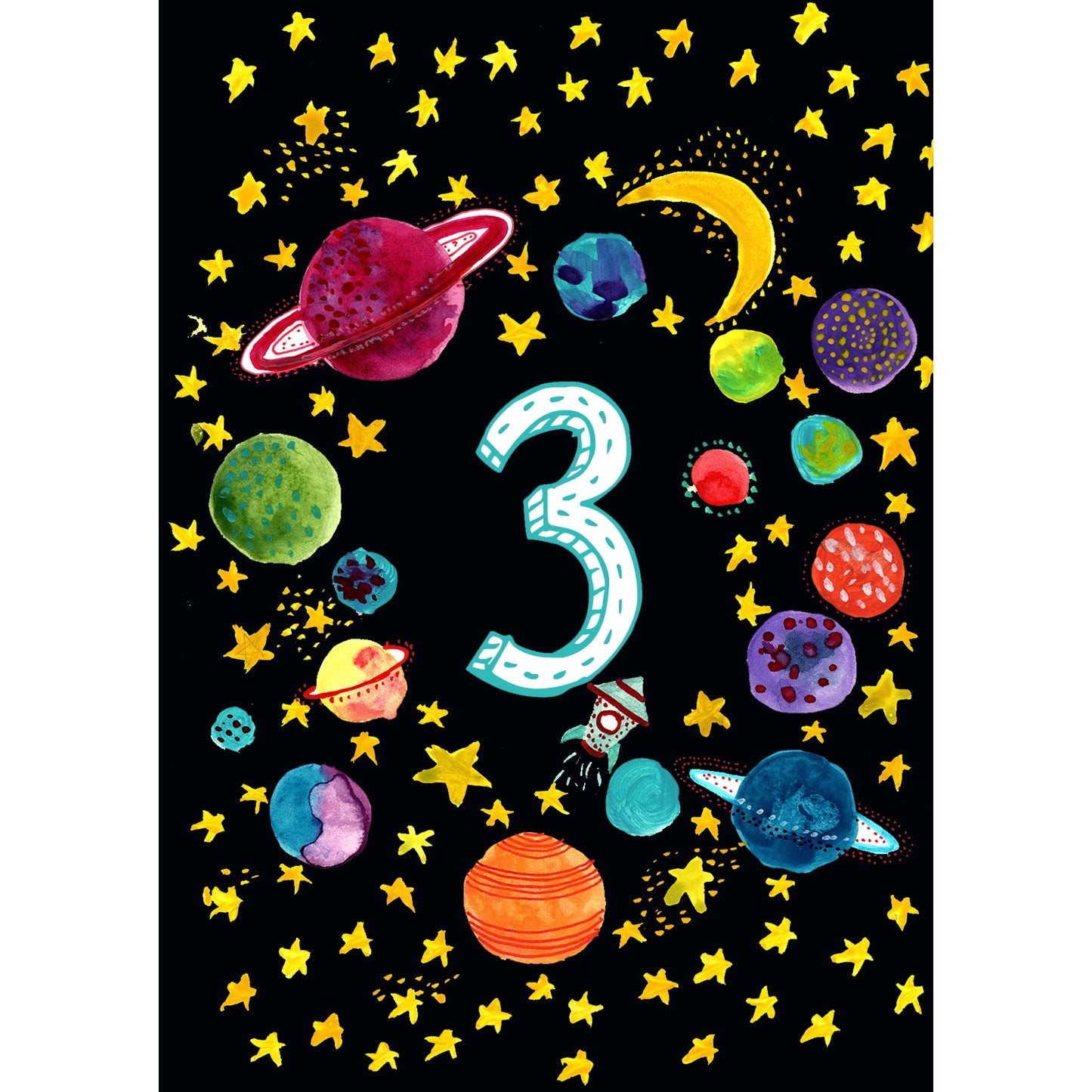Happy Birthday Numbered Planets Greetings Card by Maria Zvaric
