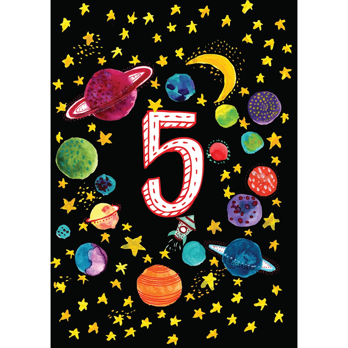 Happy Birthday Numbered Planets Greetings Card by Maria Zvaric