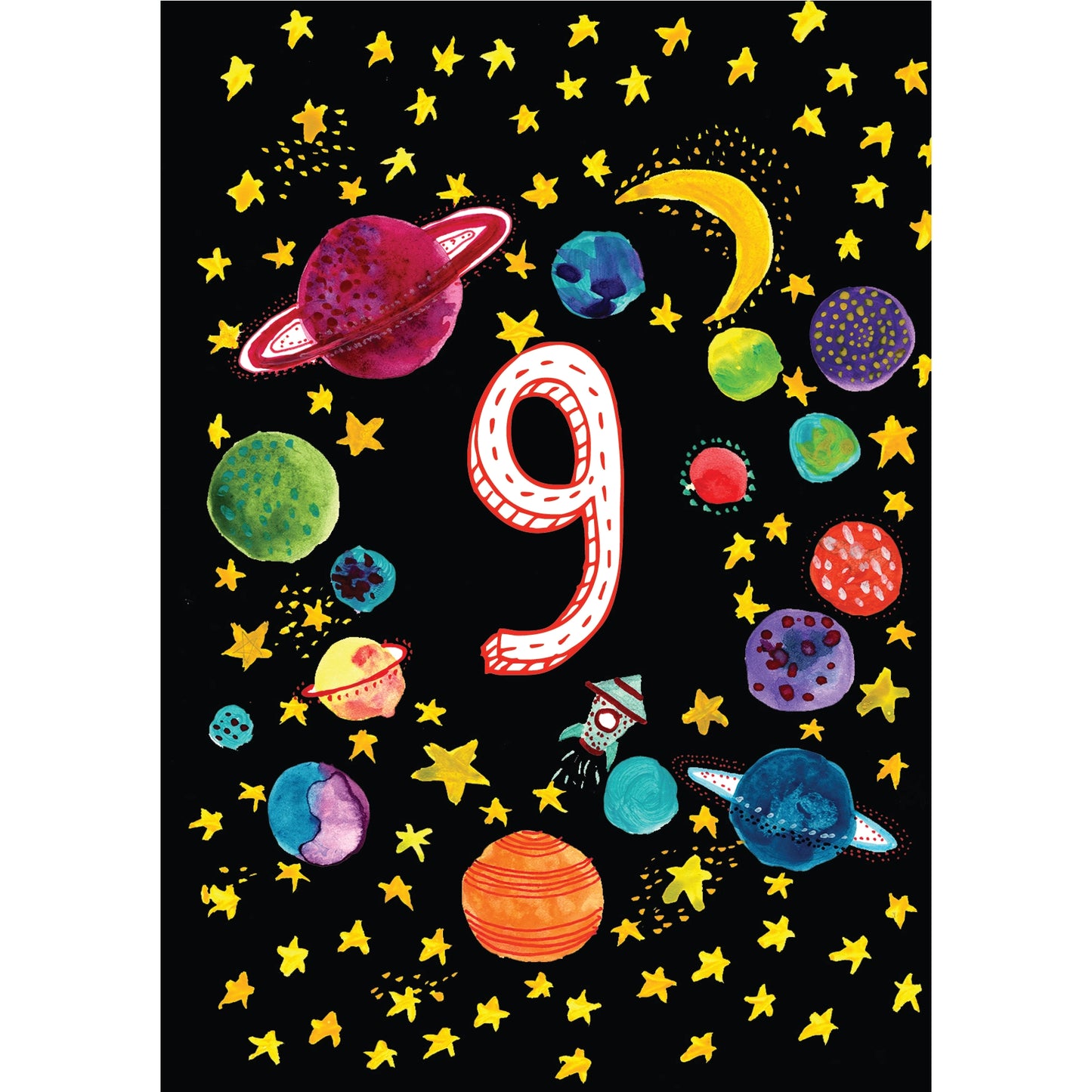 Happy Birthday Numbered Planets Greetings Card by Maria Zvaric