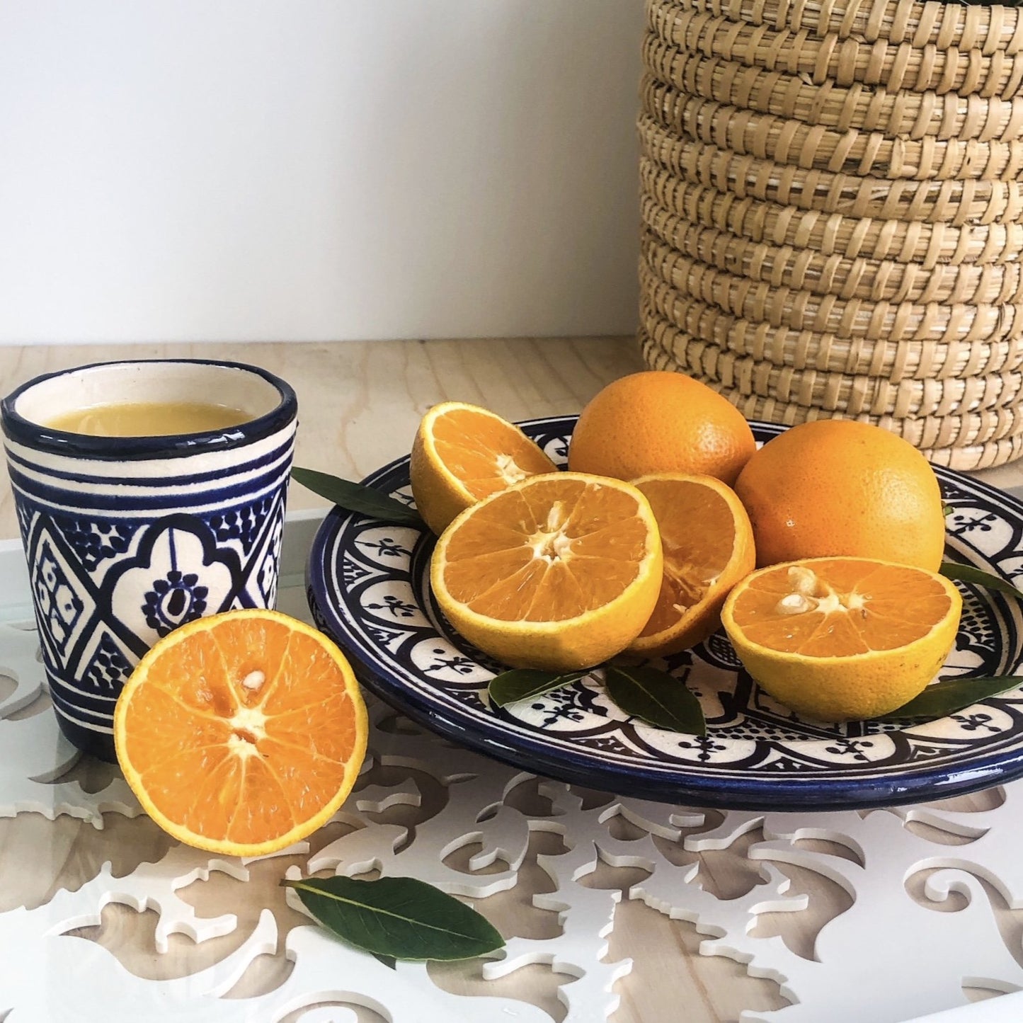 Moroccan "ZWAK" Large Plate in Blue & White