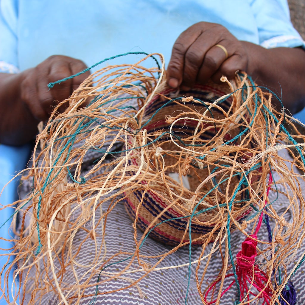 Kenyan Handmade Sisal Basket In Rust & Natural