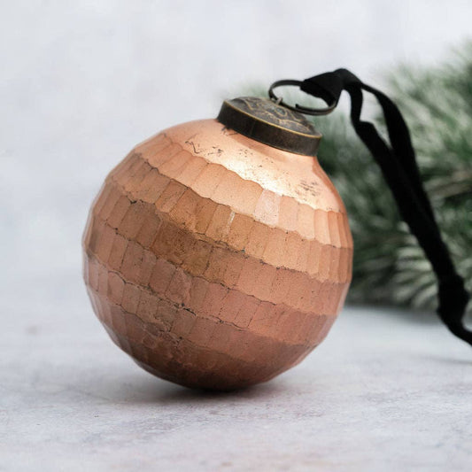 3" Flush Cut Glass Rustic Christmas Bauble