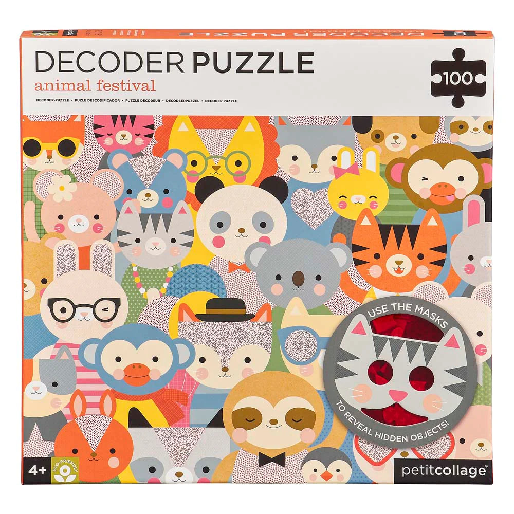 Petit Collage Animal Festival Decoder 100 Piece Puzzle