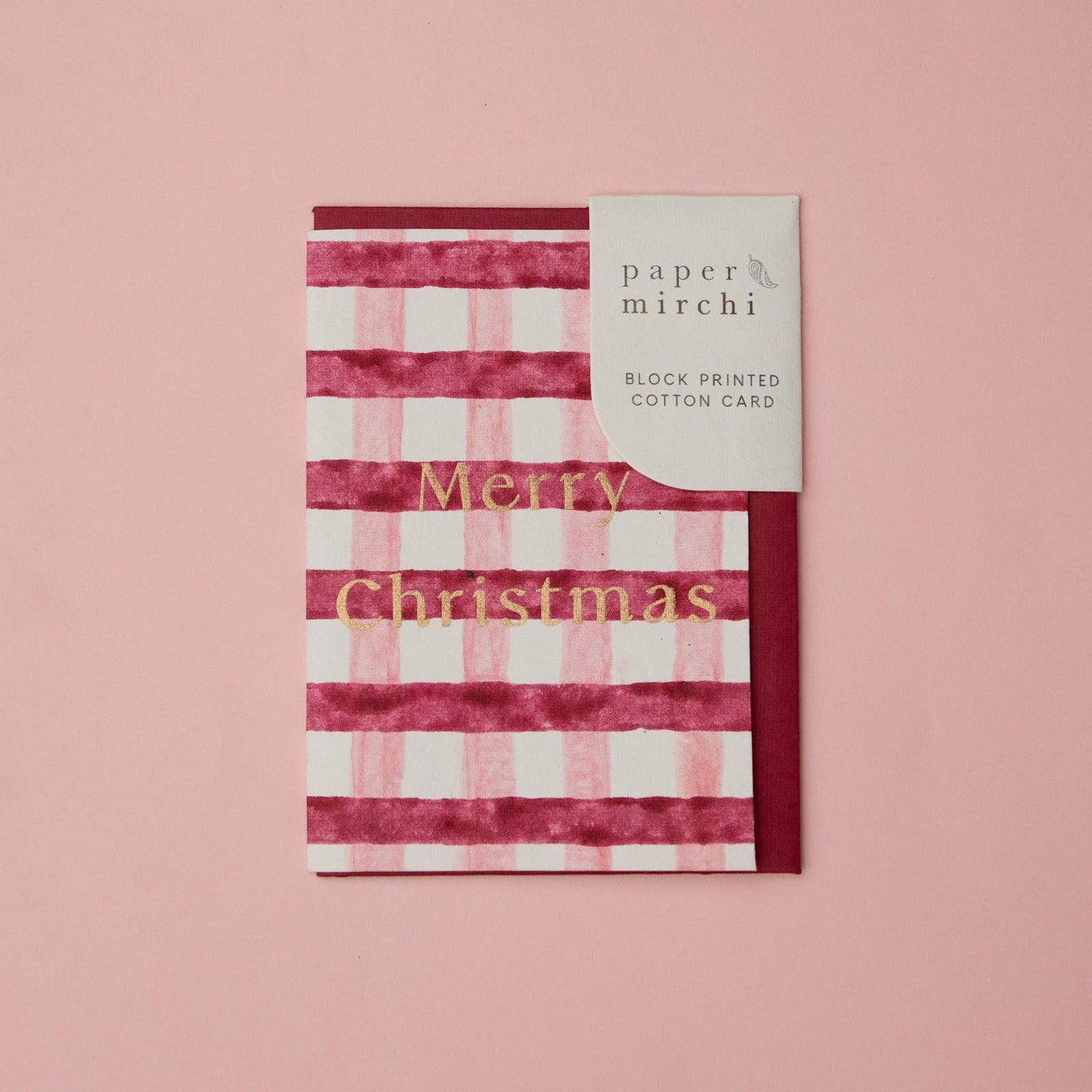 Block Printed Greeting Card - Gingham Christmas Pudding