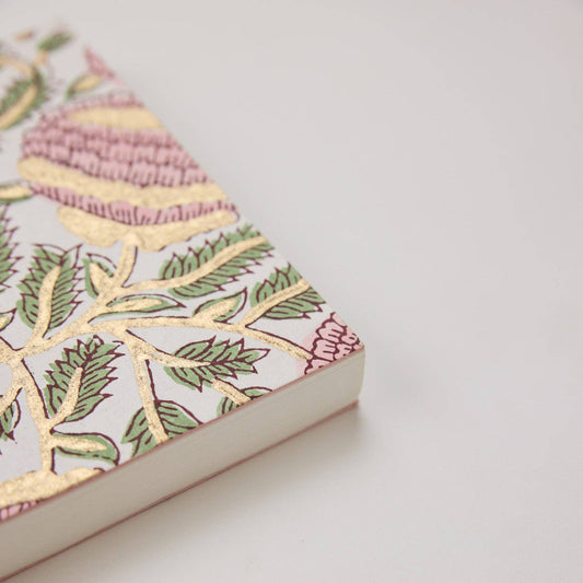 Block Printed Ruled Notebook - Marigold Glitz Blush By Paper Mirchi