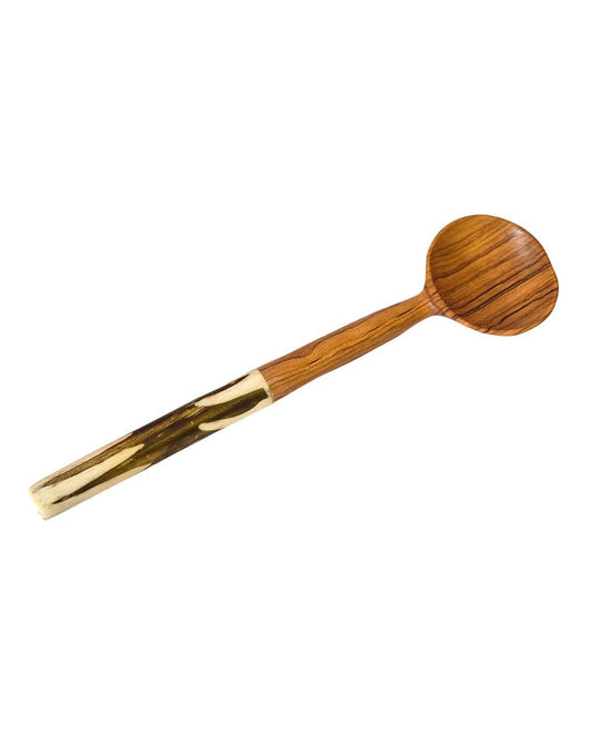 Olive Wood Sugar Spoon With Green Batik Handle