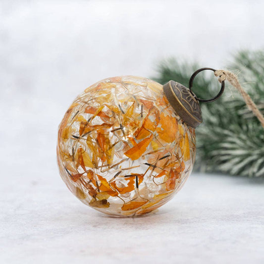 Mouth Blown Glass Amber Botanical Christmas Bauble