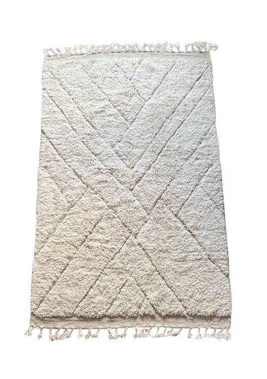 Large Renad Cream Moroccan Beni Ourain Wool Rug