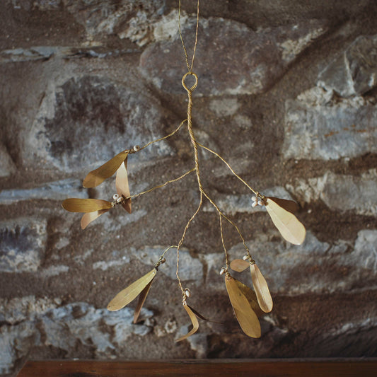 Hanging Brass Mistletoe Christmas Decor
